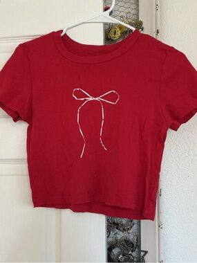Angels Red Tee with White Bow Graphic
